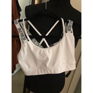Victoria Sport White & Black Strappy Criss-Cross Back Sports Bra Sz XS